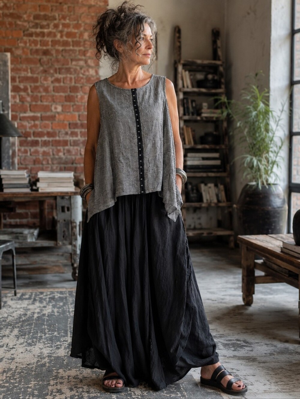 Ivan Grundahl Copenhagen 100% Wool Asymmetrical Plaid Top Lagenlook Women's L